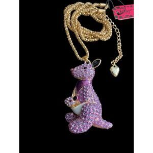 Betsey Johnson Purple Kangaroo +Joey in Pouch Rhinestone Crystal Necklace- NWT